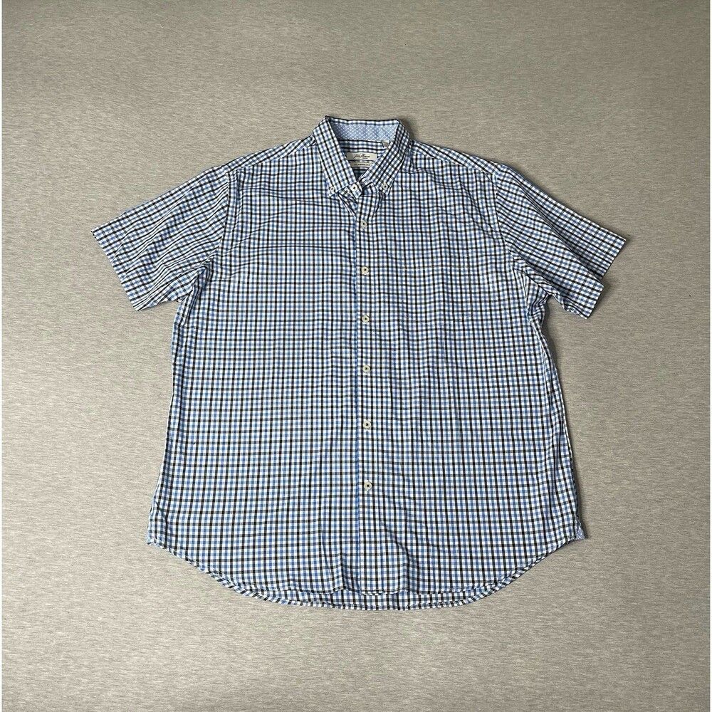 Van Heusen Men’s Blue Plaid Classic Fit Short Sleeve Button-Up Dress Shirt